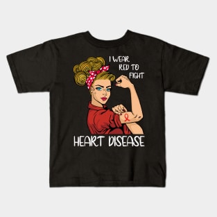 I Wear Red To Fight Heart Disease Awareness CHD Mom Day Gift Kids T-Shirt